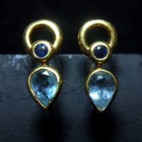 Aquamarine Sapphire Modernist Earrings 18k