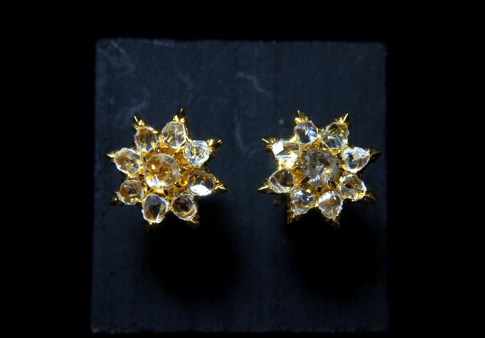 Rose Cut Diamonds, Intan, and Antique Hand Cut Diamonds 12 18k Antique Rose Cut Diamond Earrings