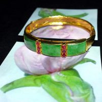 Vintage Chinese Jade Ruby Bangle Bracelet 22k