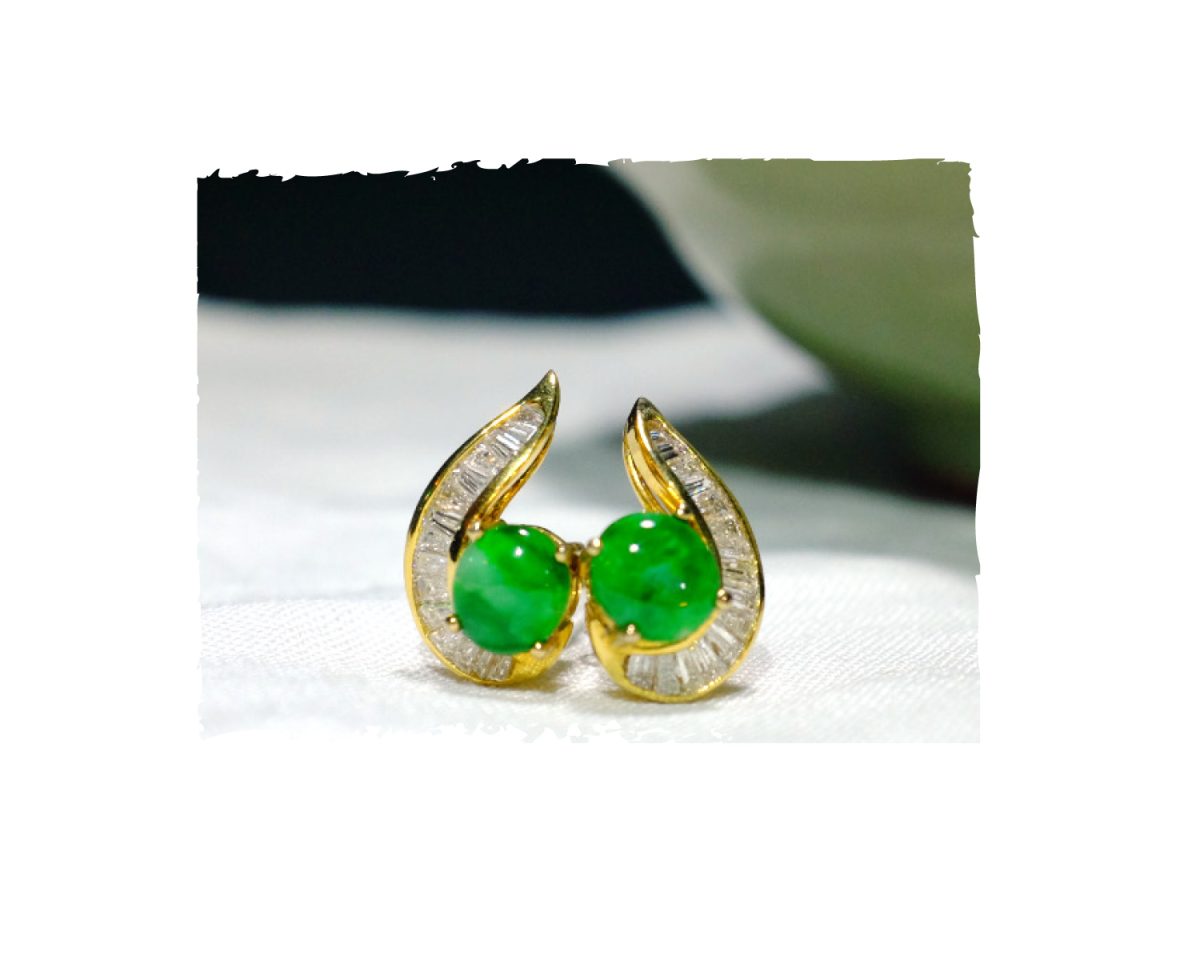 18k vintage jade diamond earrings Ram