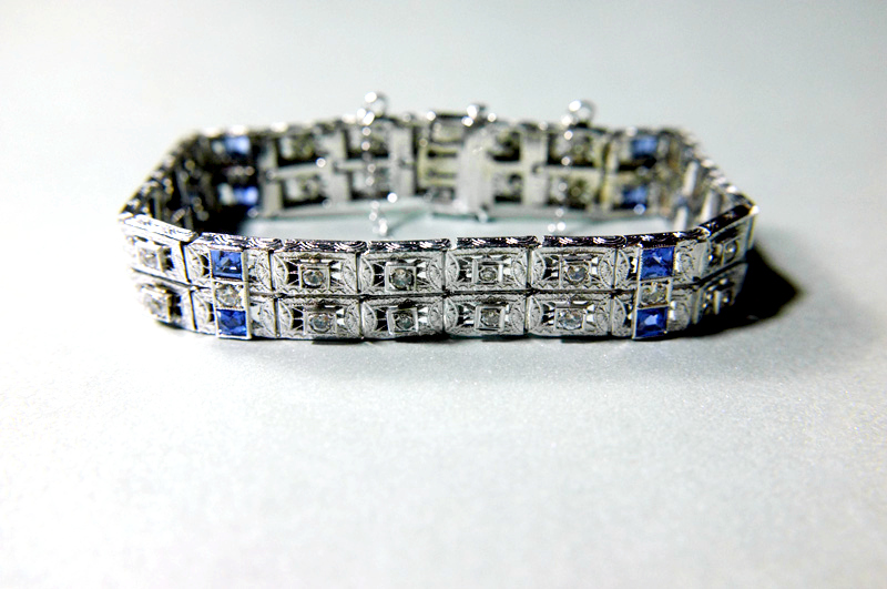 art deco filigree sapphire diamond bracelet
