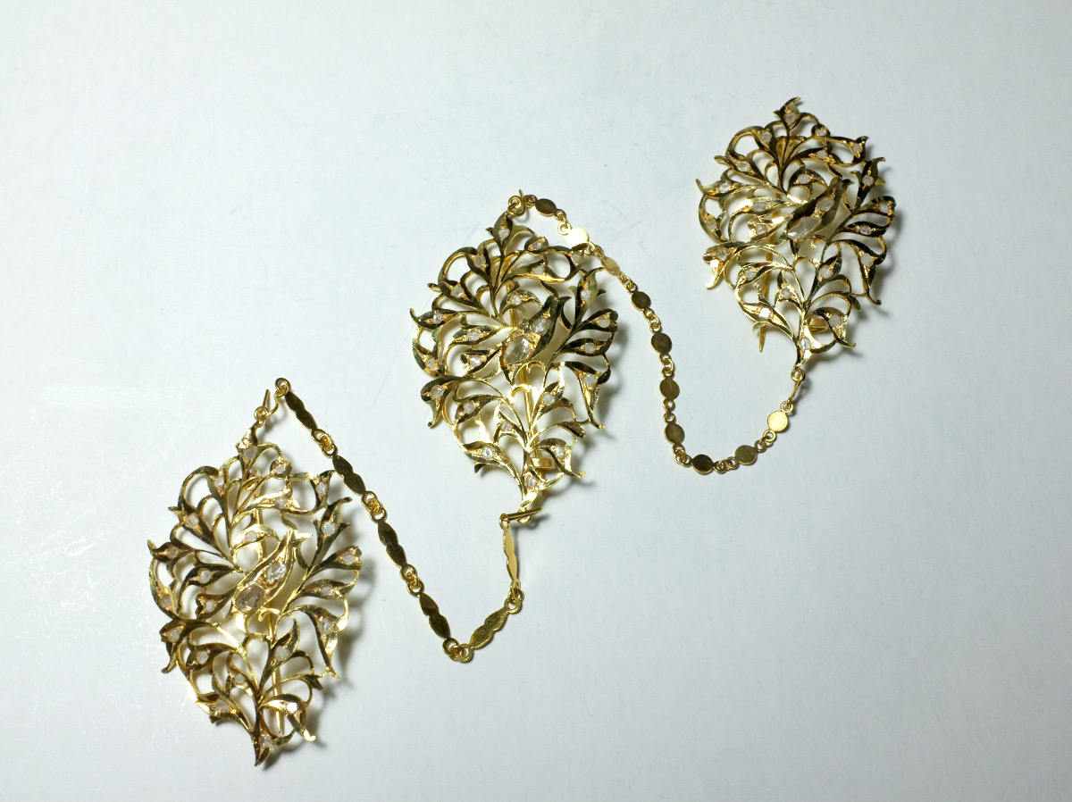 Antique Chinese Gold Scarf Brooch Pins 20k Kerosang