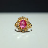 peach sapphire ring, pink orange sapphire ring, sapphire engagement rings Singapore, antique sapphire engagement rings, orange pink sapphire ring Singapore