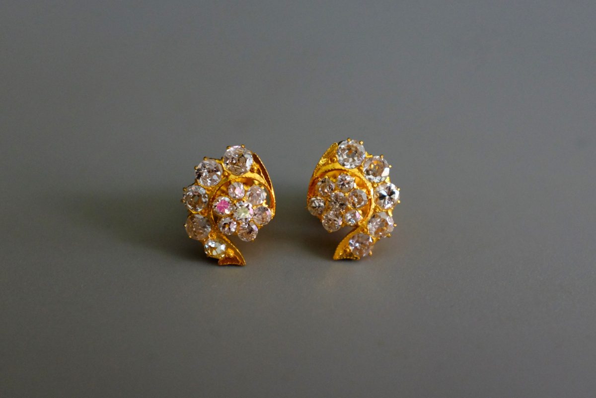 Gem Gardener, antique diamond stud earrings, Old European diamond earrings, antique diamond studs, vintage diamond stud earrings, Peranakan earrings Singapore, antique diamond cluster stud earrings