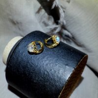 gold moonstone huggie earrings