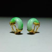Gem Gardener, Antique jade hoop earrings gold, antique jade earrings gold, antique carved jade earrings, apple green jade earrings, jade earrings Singapore