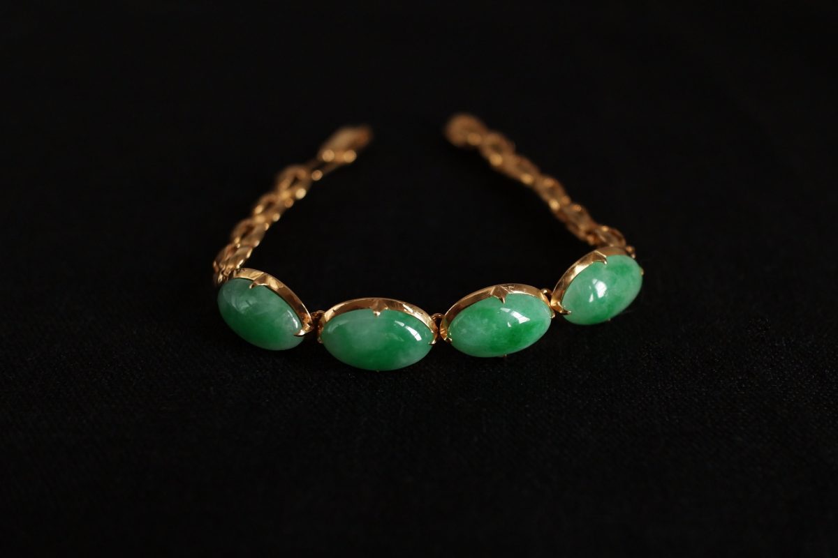 Antique Chinese Jade Bangle Bracelet with 14k Gold -Beautiful | eBay