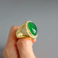Gem Gardener, 18k Imperial Jade Cabochon Ring, imperial jade ring, cigar band ring mens, 18k gold jade mens ring, jade ring mens
