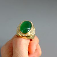Gem Gardener, 18k Imperial Jade Cabochon Ring, imperial jade ring, cigar band ring mens, 18k gold jade mens ring, jade ring mens