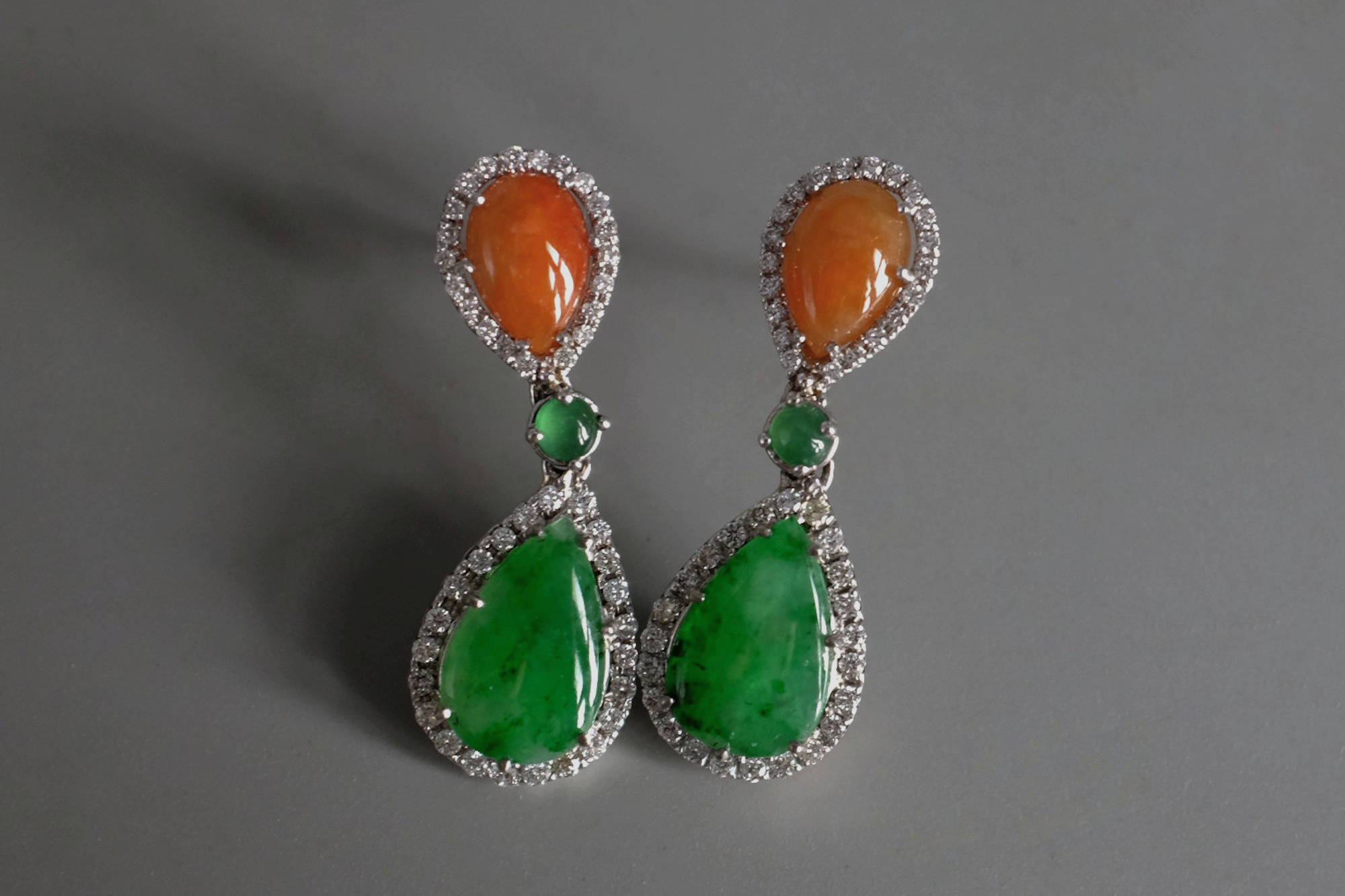 Red Green Teardrop Jade Earrings Gem Gardener