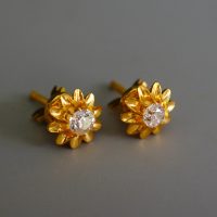 Gem Gardener, antique diamond flower studs gold, antique diamond studs, Old European diamond earrings, Peranakan earrings Singapore, vintage diamond stud earrings Singapore, antique diamond stud earrings, antique chinese earrings