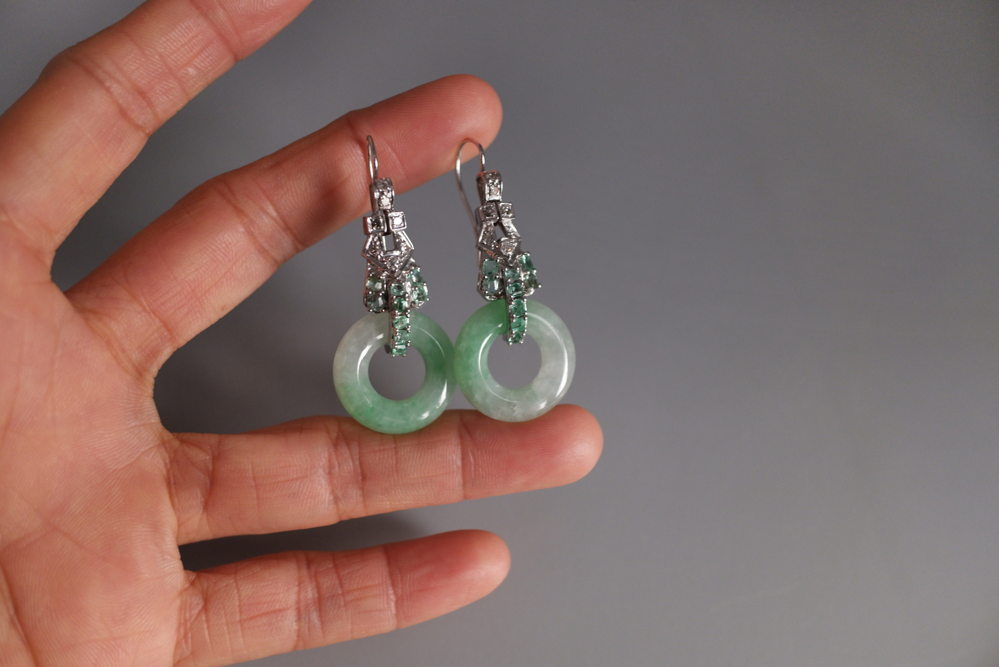 GIA Art Deco Jade Donut Earrings Platinum Gem Gardener gia-art-deco-jade-donut-earrings-platinum-gem-gardener
