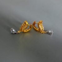 Dainty Diamond Hoop Drop Earrings 20k Chinese Vintage
