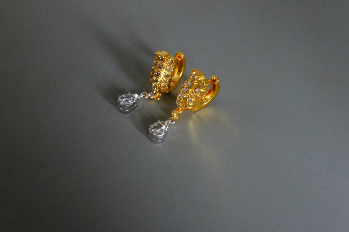 Dainty Diamond Hoop Drop Earrings 20k Chinese Vintage