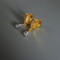 Dainty Diamond Hoop Drop Earrings 20k Chinese Vintage