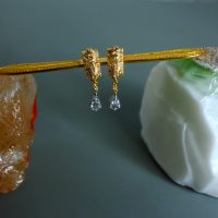 Dainty Diamond Hoop Drop Earrings 20k Chinese Vintage