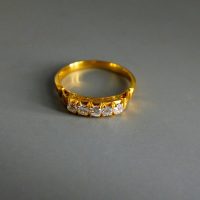 Vintage Chinese 5 Stone Diamond Ring Carved 20k