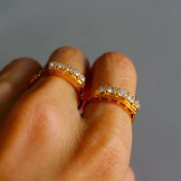 Vintage Chinese 5 Stone Diamond Ring Carved 20k