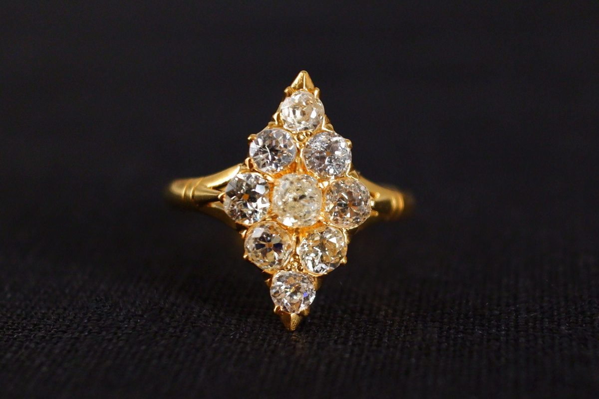 Antique Old European Navette Diamond Ring 18k Chinese