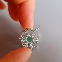 Colombian Emerald Snowflake Diamond Pendant 18k