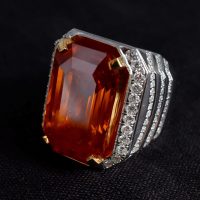 27ct Orange Sapphire Emerald Cut Mens Ring 1a