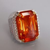 27ct Orange Sapphire Emerald Cut Mens Ring 2e