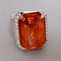 27ct Orange Sapphire Emerald Cut Mens Ring 2f