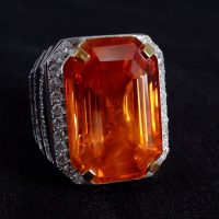 27ct Orange Sapphire Emerald Cut Ring Men