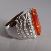 27ct Orange Sapphire Emerald Cut Ring Men