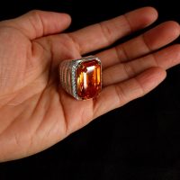 27ct Orange Sapphire Emerald Cut Ring Men