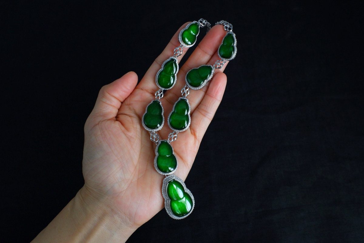 Gem Gardener, jade statement necklace, jade gourd necklace, burmese jadeite necklace, carved jade necklace, natural jadeite jade necklace, jade necklace singapore, jade jewellery singapore
