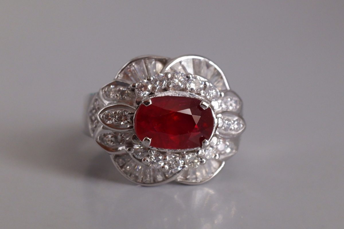 1.95ct Unheated Ruby Art Deco Ring