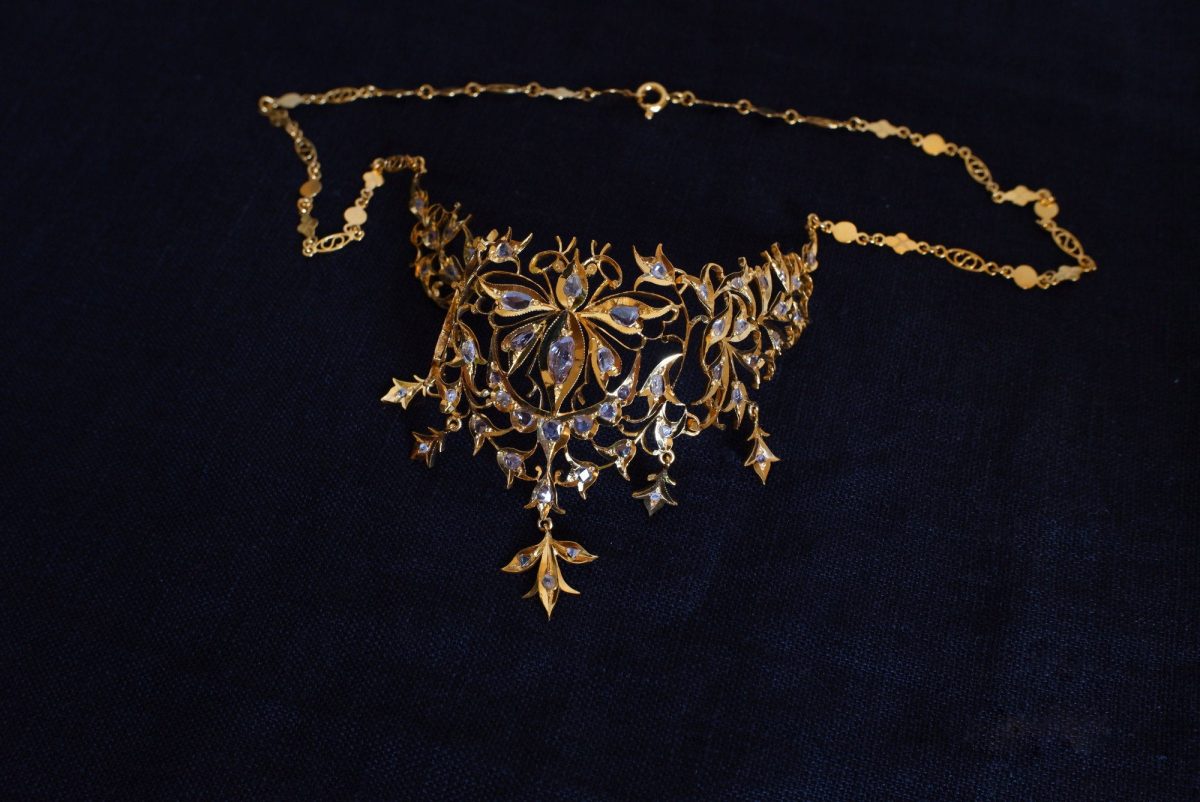 Antique Diamond Filigree Choker Necklace Chinese