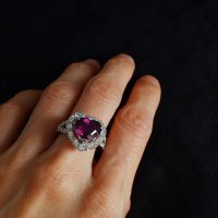 Gem Gardener, corundum ruby ring, heart halo ring, heart cut sapphire ring, corundum engagement ring, purple sapphire halo ring, ruby ring singapore, vintage rings singapore