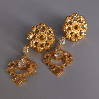 22k Chinese Gold Pendant Earrings Diamond Vintage