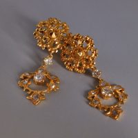22k Chinese Gold Pendant Earrings Diamond Vintage
