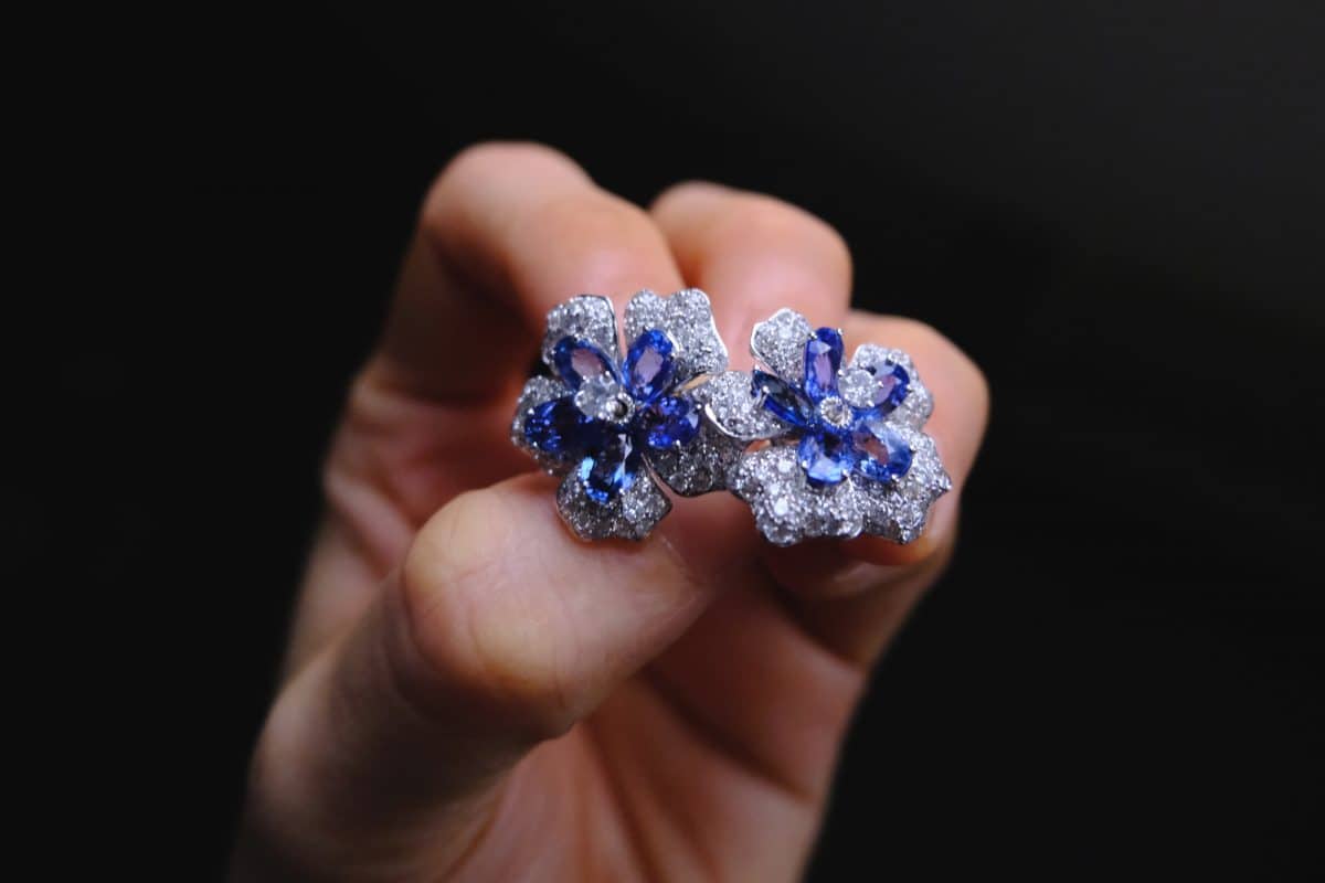 Blue Sapphire Flower Earrings Cluster 18k | Gem Gardener