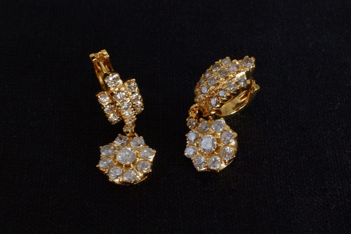 Vintage Chinese Diamond Huggie Earrings 20k