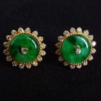 Art Deco Jadeite Halo Earrings 20k Chinese Vintage