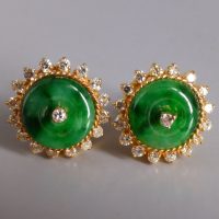 Art Deco Jadeite Halo Earrings 20k Chinese Vintage