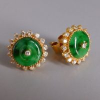 Art Deco Jadeite Halo Earrings 20k Chinese Vintage