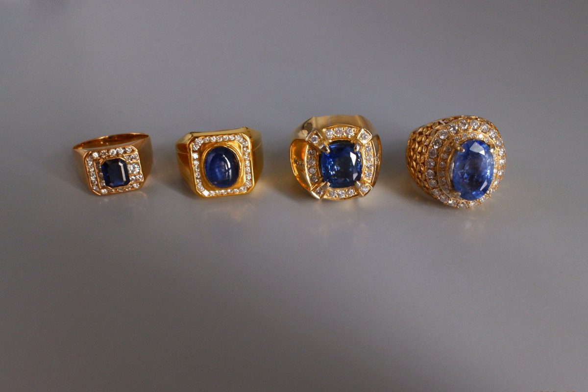 Blue Sapphire Diamond Pinky Ring Men 18k Vintage | Gem Gardener