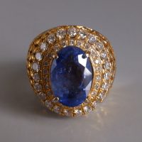 Blue Sapphire Lattice Cigar Ring Men 18k