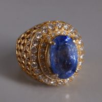 Blue Sapphire Lattice Cigar Ring Men 18k