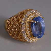 Blue Sapphire Lattice Cigar Ring Men 18k