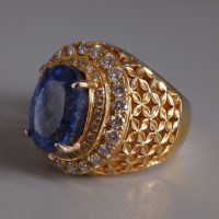 Blue Sapphire Lattice Cigar Ring Men 18k