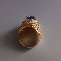 Blue Sapphire Lattice Cigar Ring Men 18k