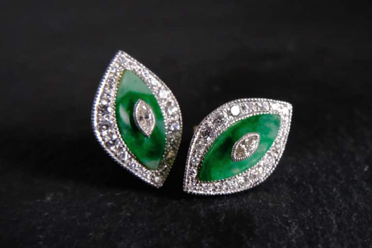 marquise jade, art deco jade earrings, jade earrings singapore, jade stud earrings singapore, jade platinum earrings, Gem Gardener