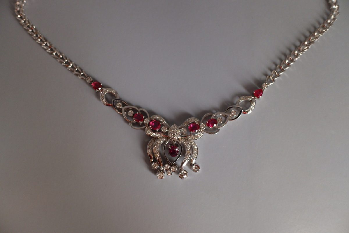 Ruby & Pink Sapphire Lavaliere Necklace 18k