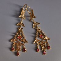Antique Chandelier Earrings Ruby Diamond 20k Chinese